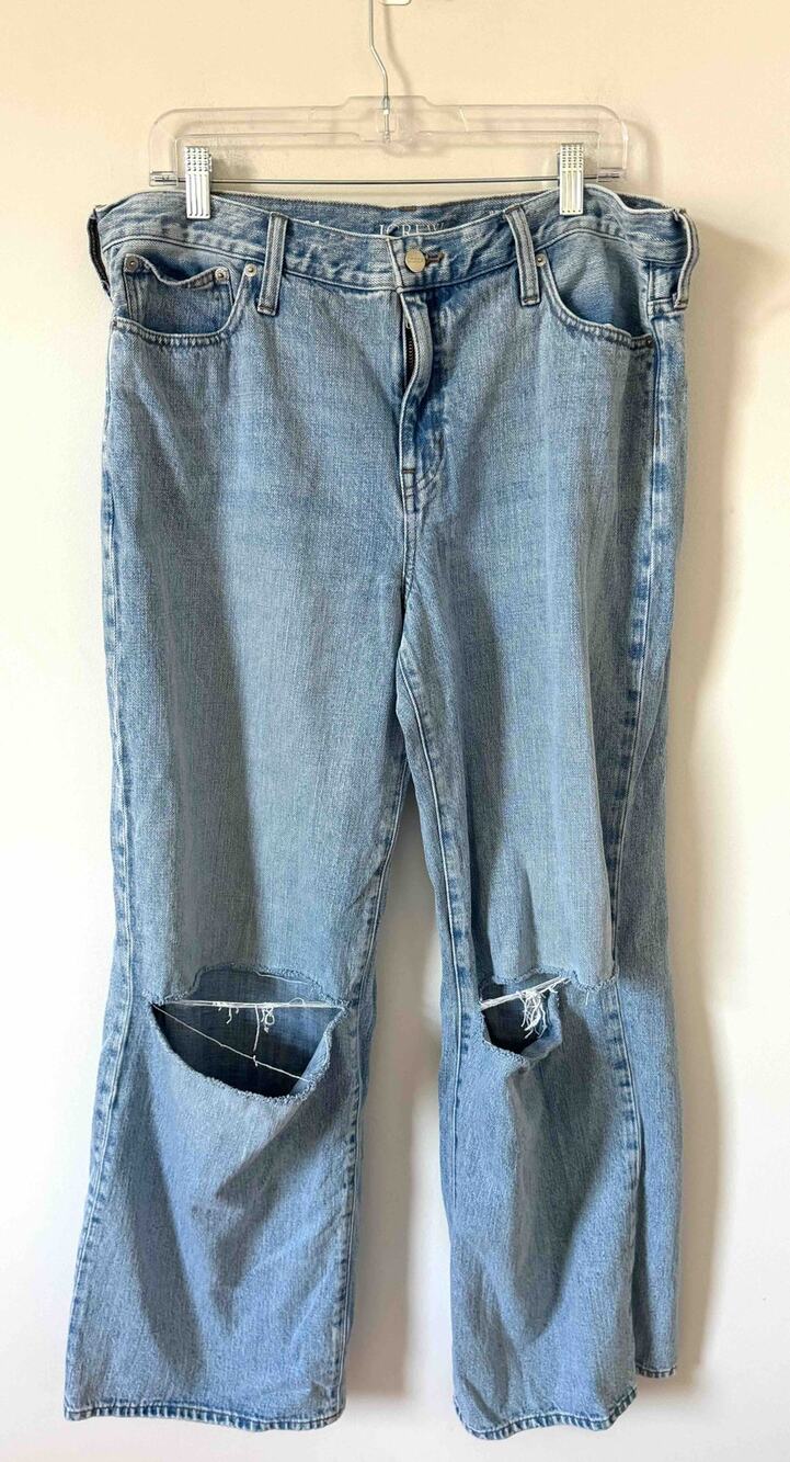 J. Crew '84 Low Rise Distressed Wide Leg Denim Jeans Light Blue Wash Size 31
